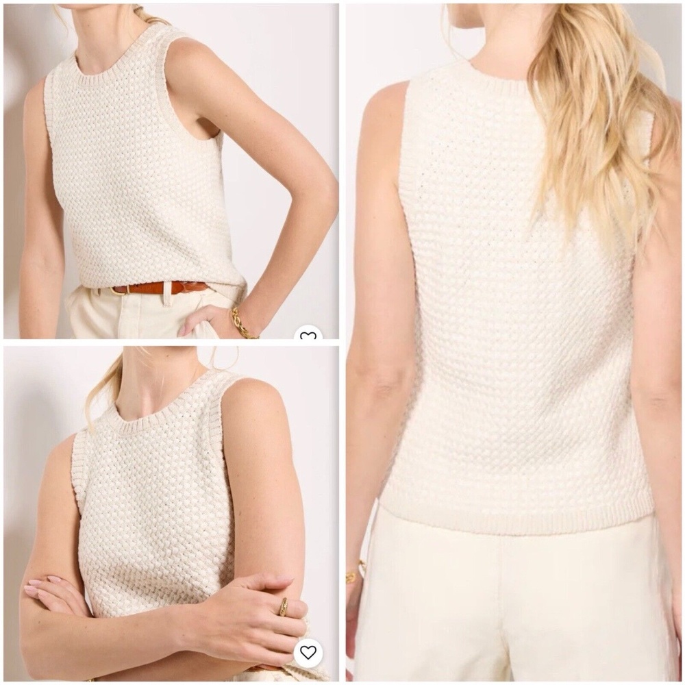 Evereve Women Tatum Textured Tank Knit Vest Sweater Size XS White/Oat Sleeveless
